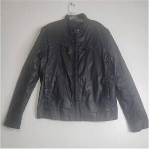Express Black Faux Leather Biker Jacket Stand Collar Full Zip Size Small